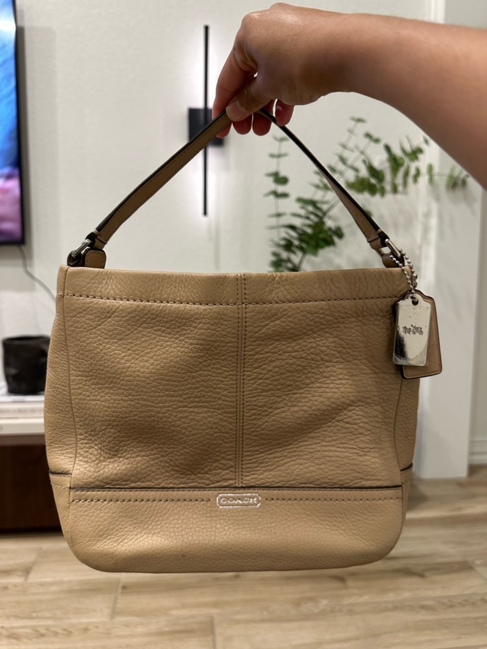 Coach Pebbled Leather Shoulder Bag in Beige